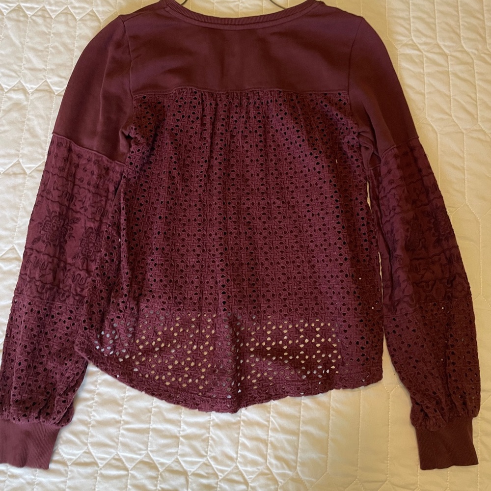 Anthropologie Plum Eyelet V Neck Balloon Sleeve Sweater Size XS - Picture 7 of 9